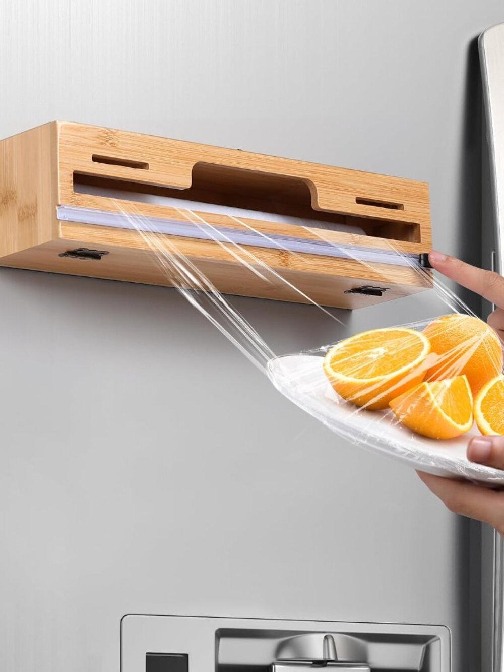 Magnetic Plastic Wrap Dispenser with Cutter and Labels, Aluminum Foil Holder, Wa